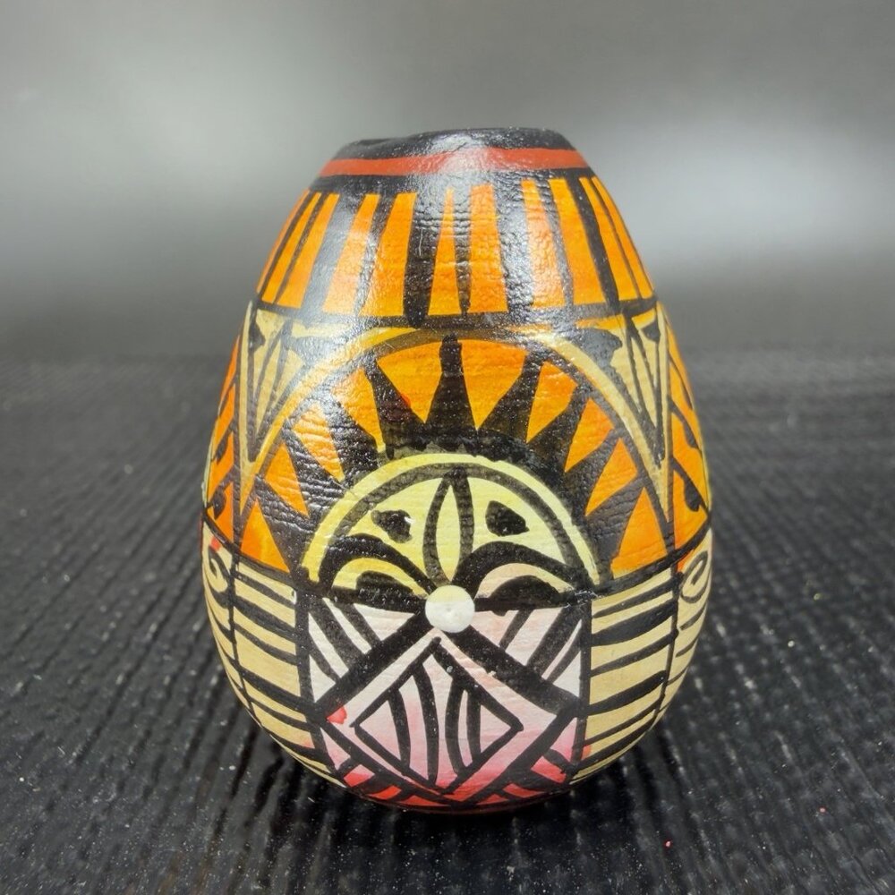 ACOMA Pueblo Pottery HandMade Mini Bud Vase Vessel Hand Painted Toothpick Holder